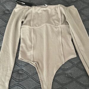 Fashion Nova Cream Ribbed Bodysuit